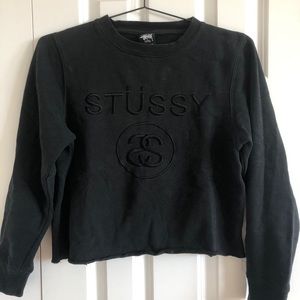 Stussy cropped black logo sweatshirt
